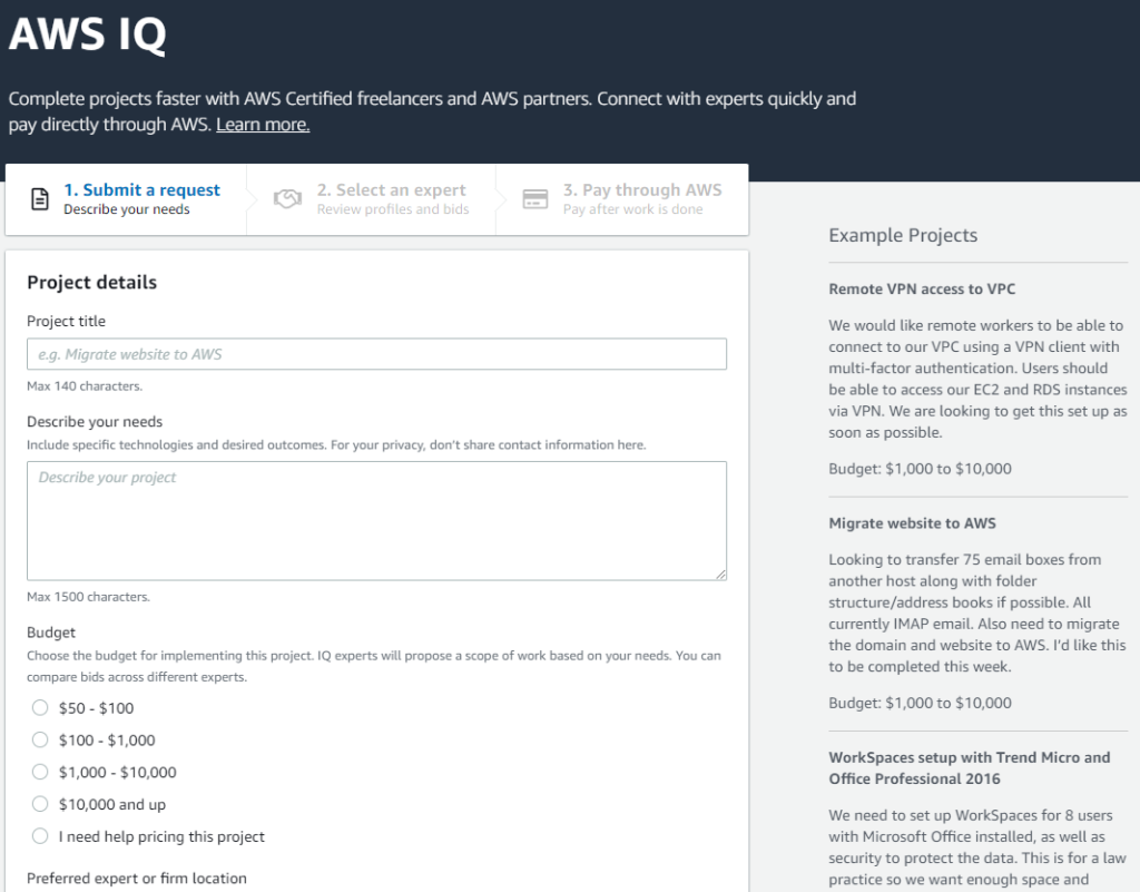AWS IQ Submit request